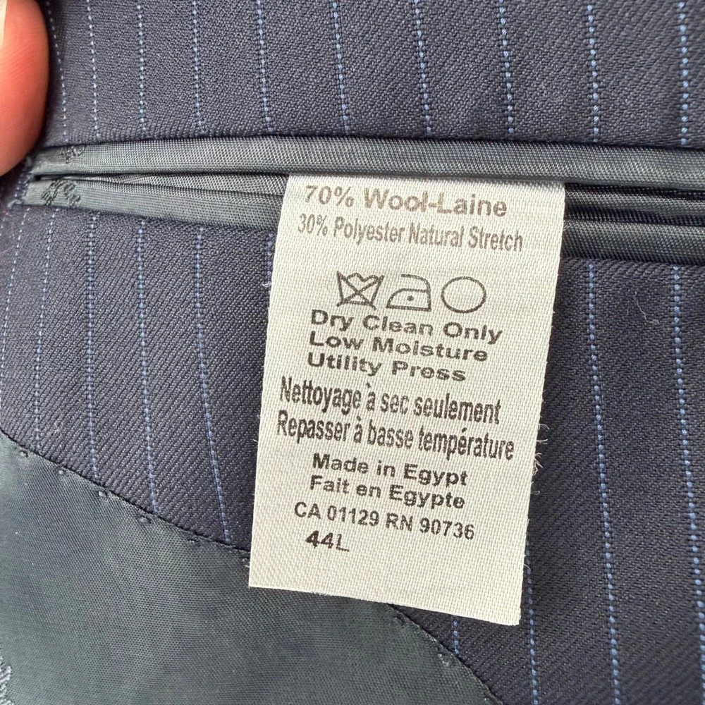 LAUREN RALPH LAUREN NAVY BLUE PINSTRIPE SPORT COAT 44L BLAZER SUIT JACKET‎